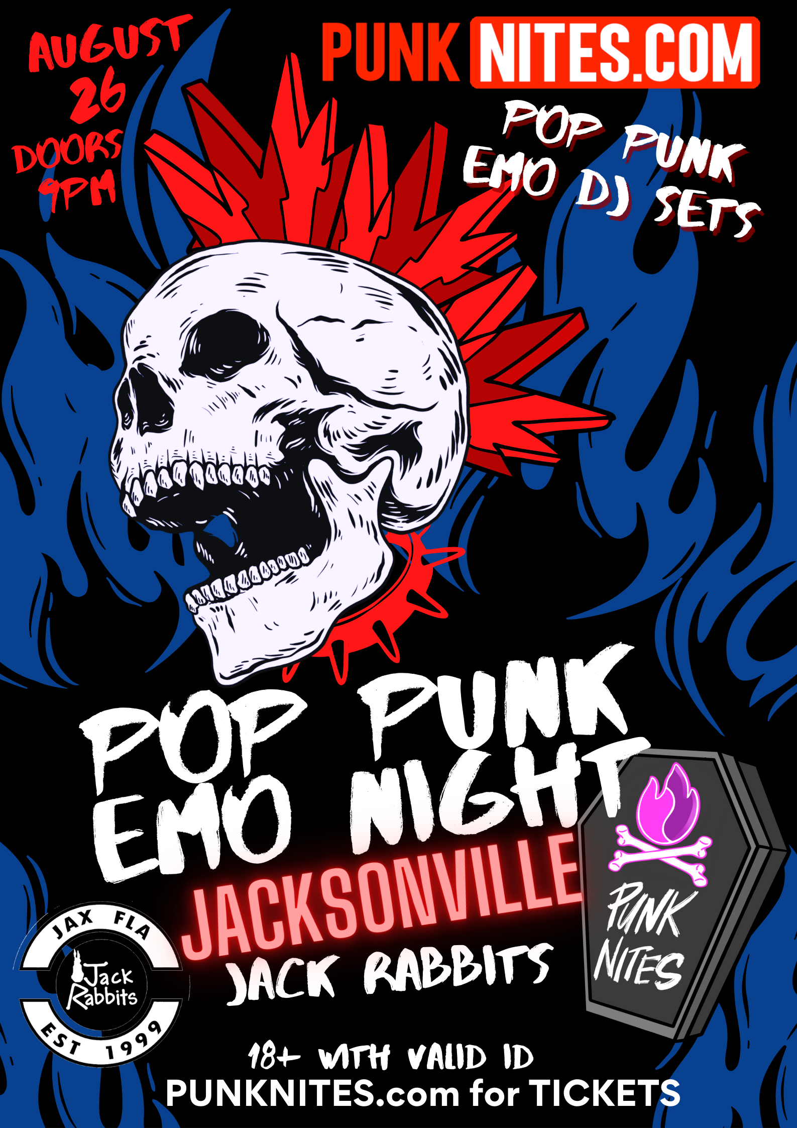 PunkNite Pop Punk Emo Night JACKSONVILLE @ Jack Rabbits - Aug 26